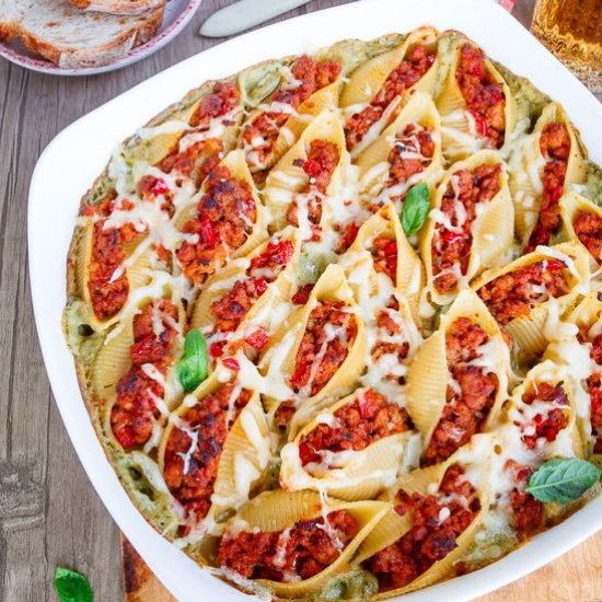 Meat-Stuffed Shells in Creamy Sauce