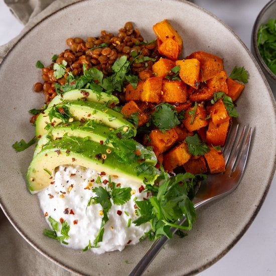 Cottage Cheese Sweet Potato Bowls