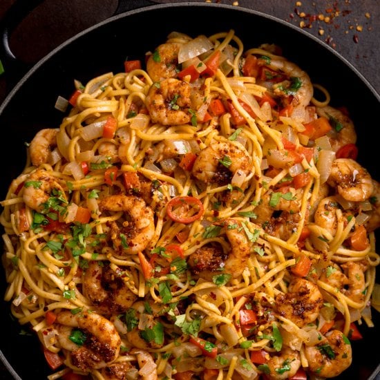 Cajun Prawns with Noodles