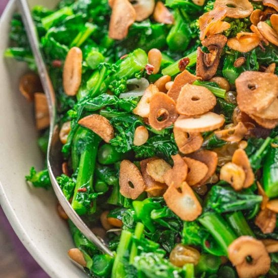 Rapini with Pine Nuts and Raisins
