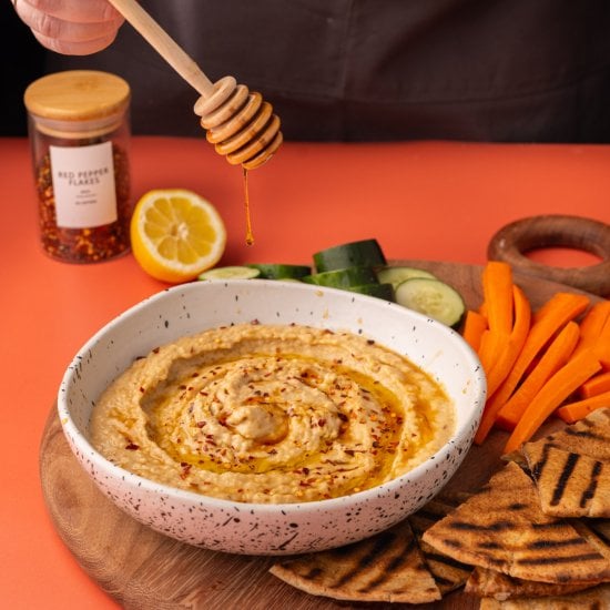Spicy Hot Honey Hummus (5 Minutes!)