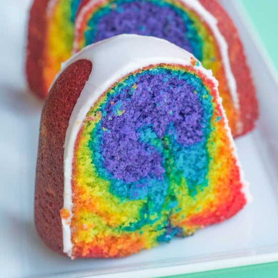 Rainbow Cake with Lemon Glaze