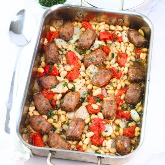 roasted sausage, tomatoes & beans