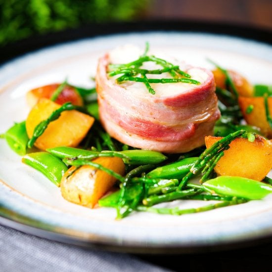Bacon Wrapped Monkfish & Samphire