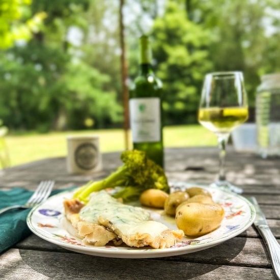 White fish with lemon parsley sauce
