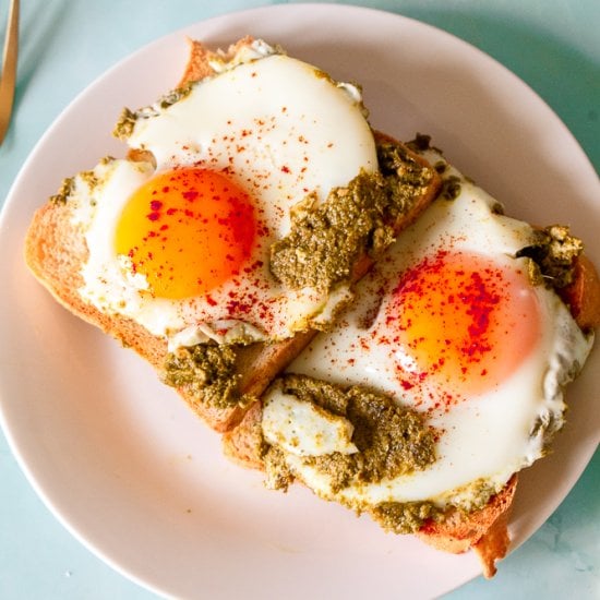 Gluten Free Pesto Fried Eggs