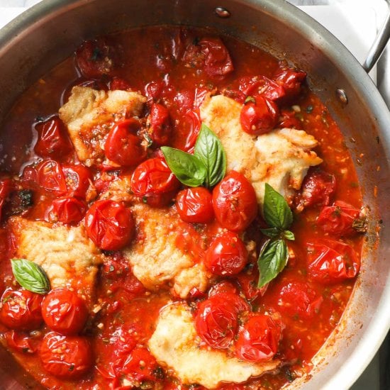 Pan Seared Cod in Tomato Basil Sauce