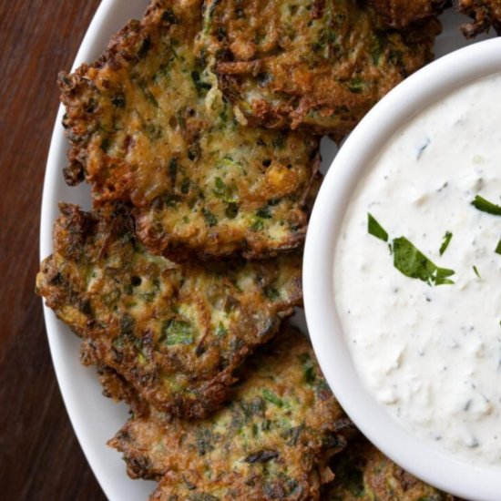 Zucchini Pancakes with Tzatziki Sau