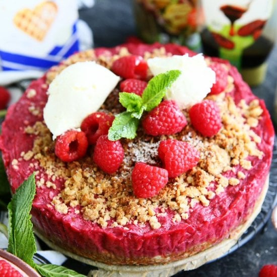 Tahini Raspberry Crumb Cake