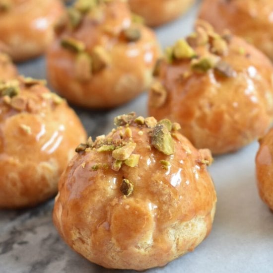 Caramel Pistachio Choux Buns