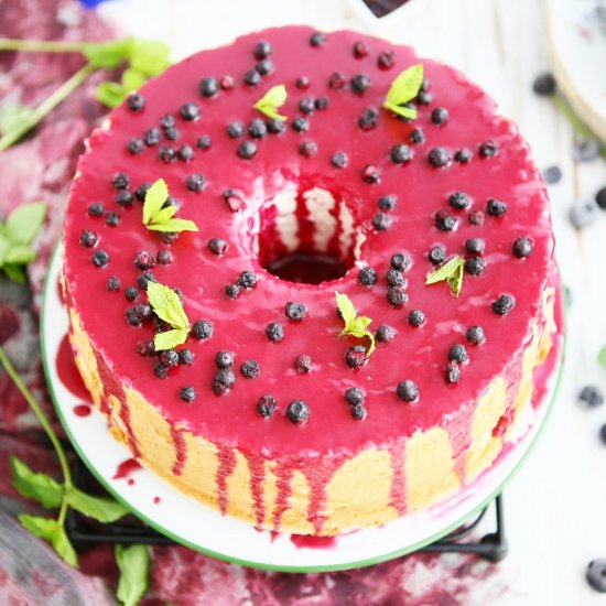Angel Food Cake with Blueberry Glaze