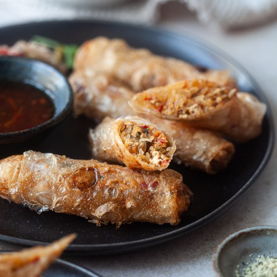 Vegan Spring Rolls with Mixed Salad