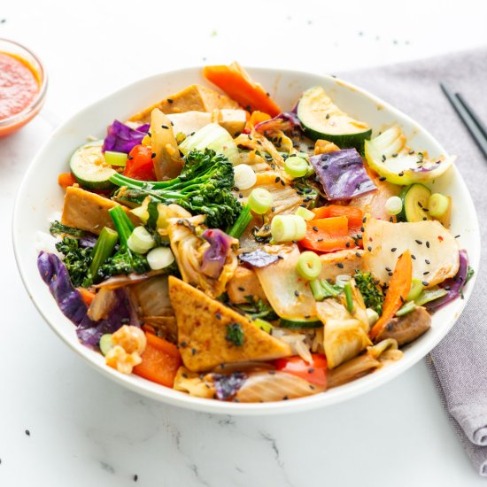Kimchi Tofu Stir Fry with Veggies