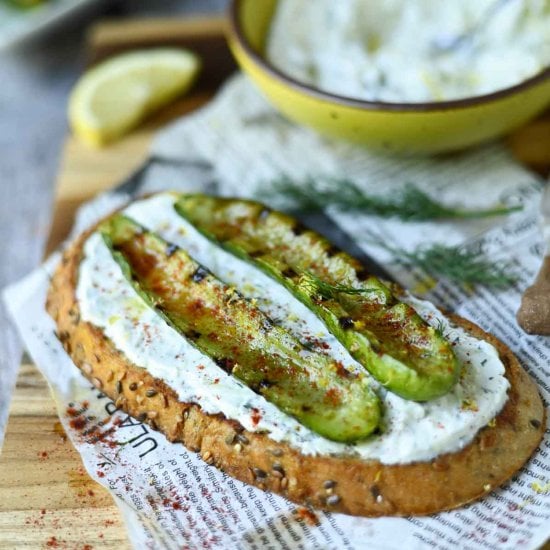 Tzatziki Toast with Grilled Cucumbers