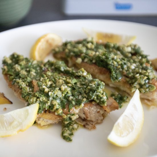 Pan-Fried Fish and Green Olive Salsa