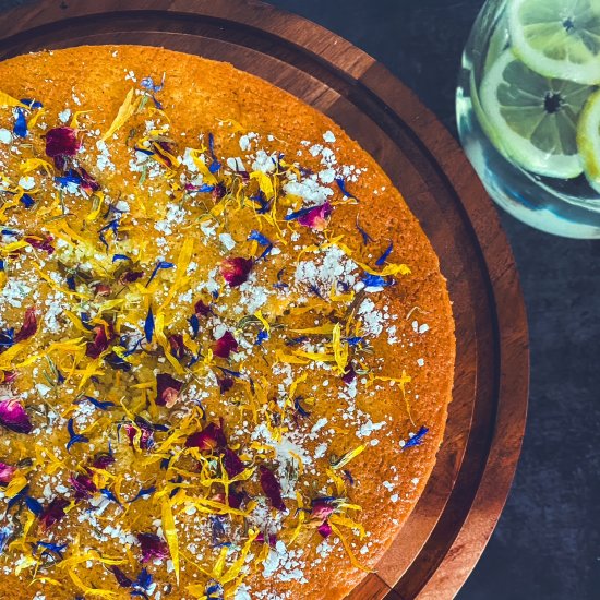 Almond Cake with Edible Flowers
