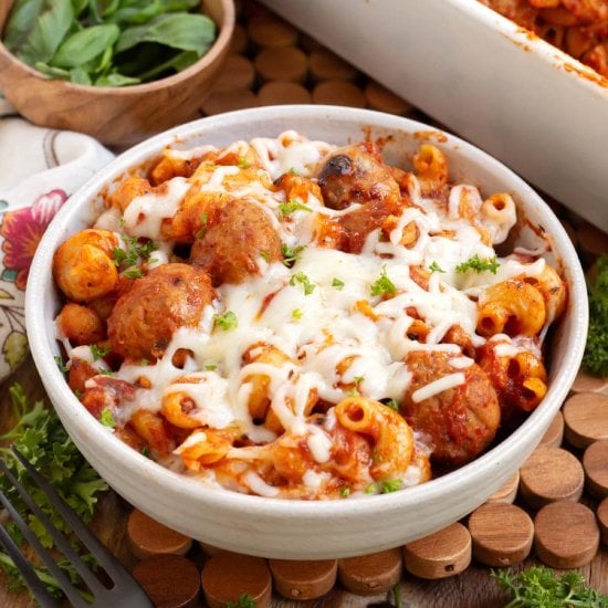 Easy Meatball Pasta Bake