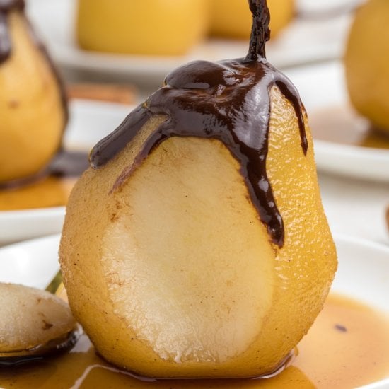 Poached Pears with Chocolate Sauce