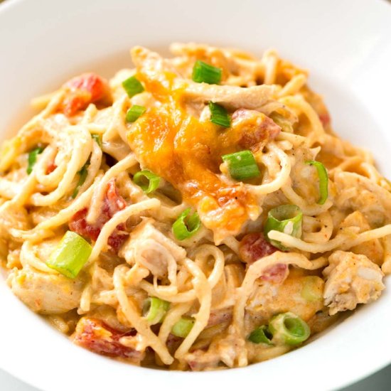 Cheesy Baked Chicken Spaghetti