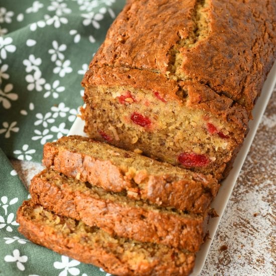 Pineapple Cherry Coconut Banana Bread