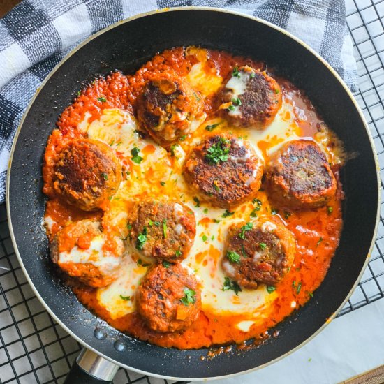 Cheesy Skillet Meatballs