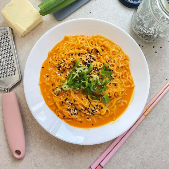 Homemade Buldak Carbonara Noodles