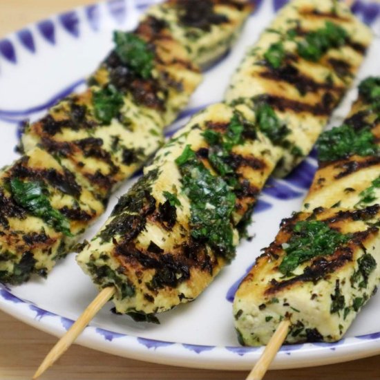 Grilled Chimichurri Tofu Marinated Skewers