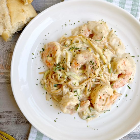 Noodle Zoodle Shrimp Alfredo