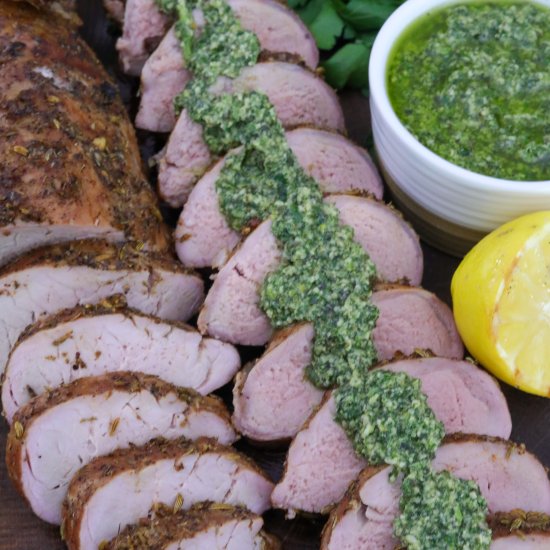 Grilled Pork Loin with Herb Pesto