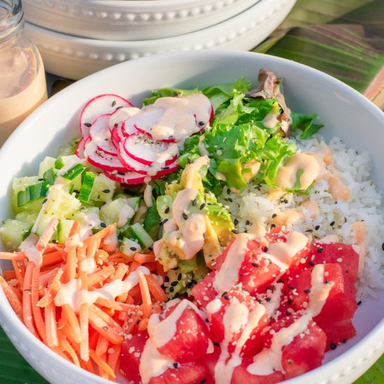 Watermelon Veggie Poke Bowl