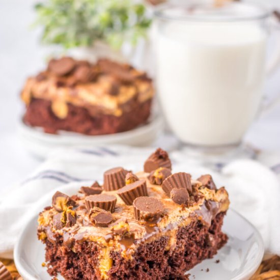 Chocolate Peanut Butter Poke Cake