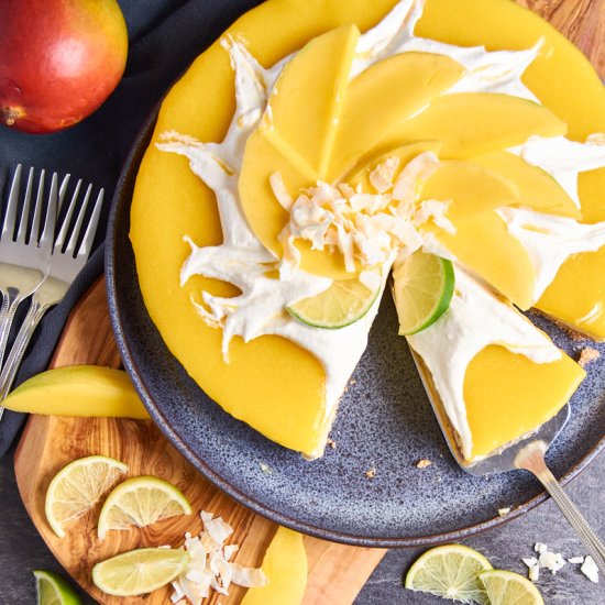 Mango White Chocolate Protein Cheesecake