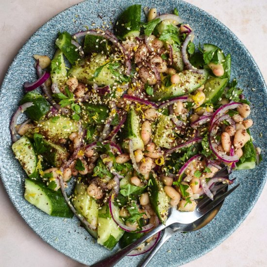 White Bean, Cucumber & Sesame Salad