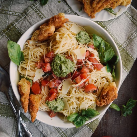 Zucchini Blossoms with Pasta & Pesto
