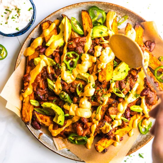 Loaded Chili Sweet Potato Fries