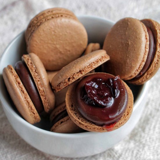 Chocolate Cherry Macarons