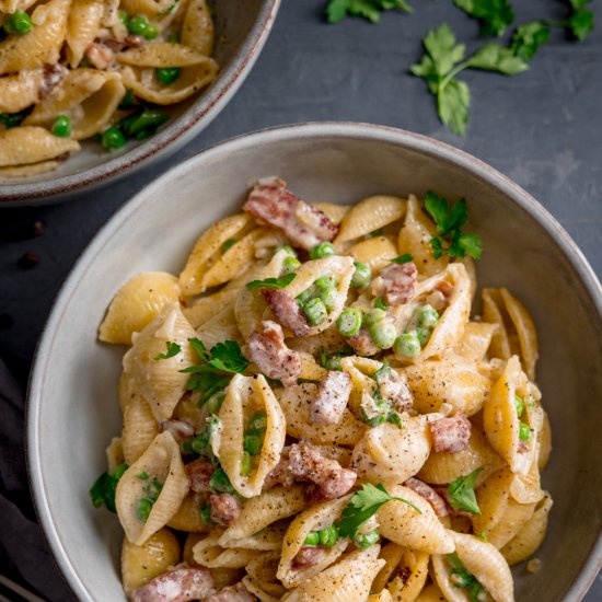 Creamy Bacon and Pea Pasta