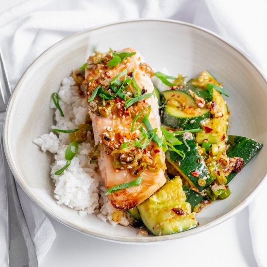 Asian Baked Salmon with Cucumber