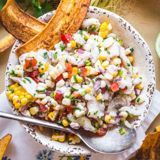 Fish Ceviche with Corn and Tomatoes