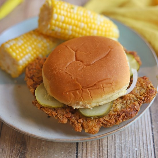 Vegan pork tenderloin sandwich