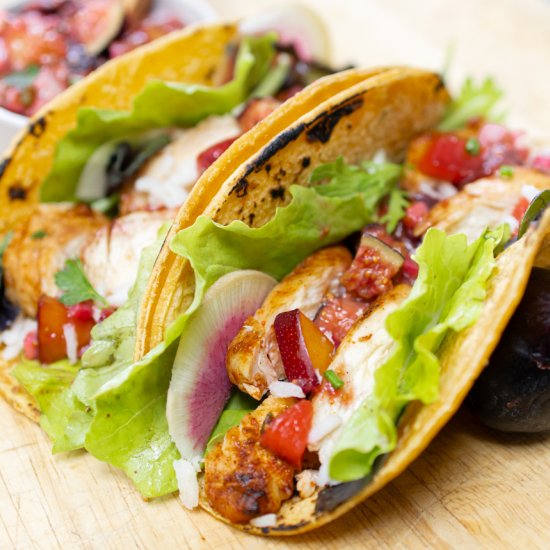 chicken tacos fig & plum salsa