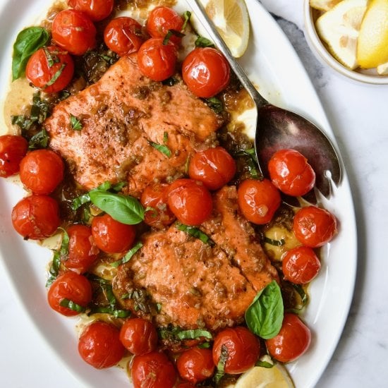Salmon with Burst Cherry Tomatoes