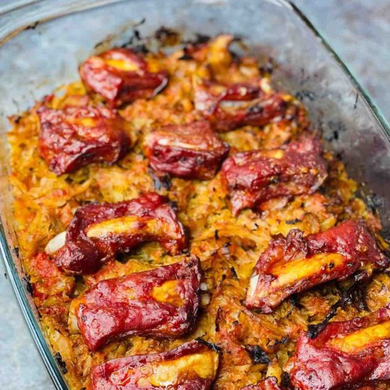 Smoked Pork Ribs Cabbage Bake
