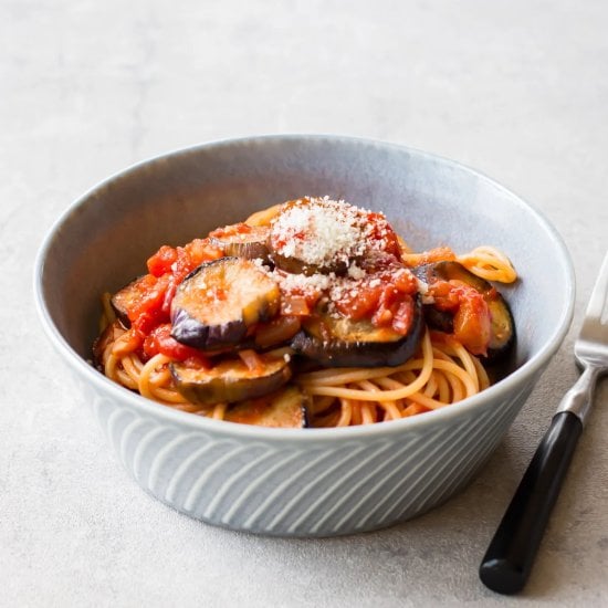 Eggplant Pasta with Tomato Sauce