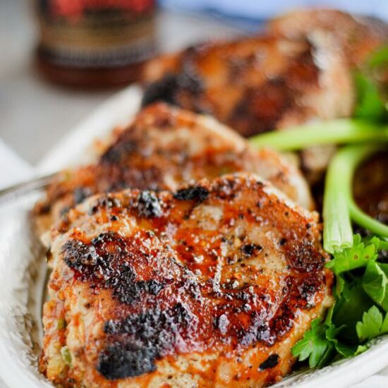 BBQ Glazed Stuffed Pork Chops