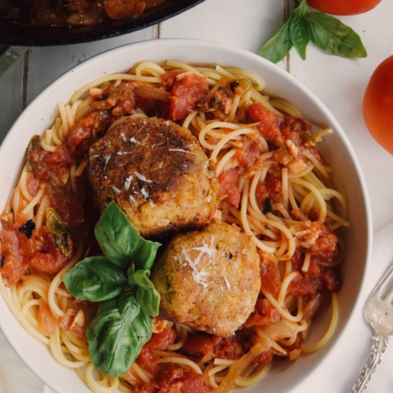 Chickpea Meatballs & Red Sauce