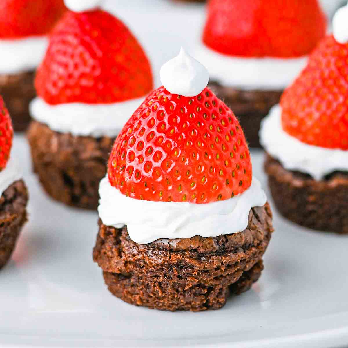Strawberry Santa Hat Brownie Bites