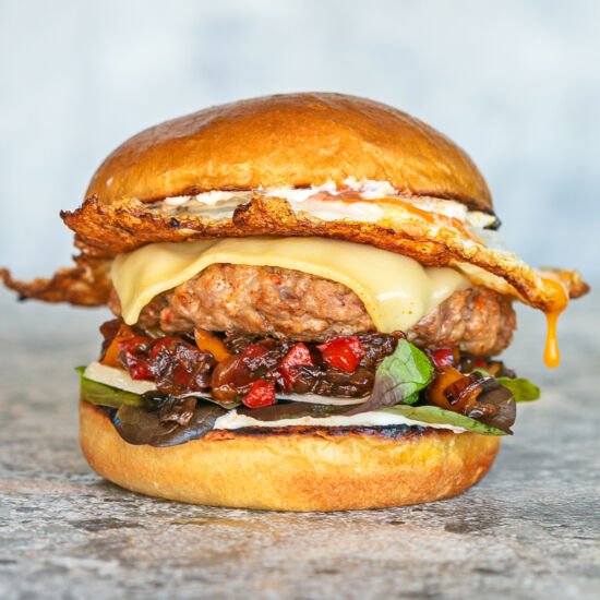 Pork Sausage and Pepper Jam Burger