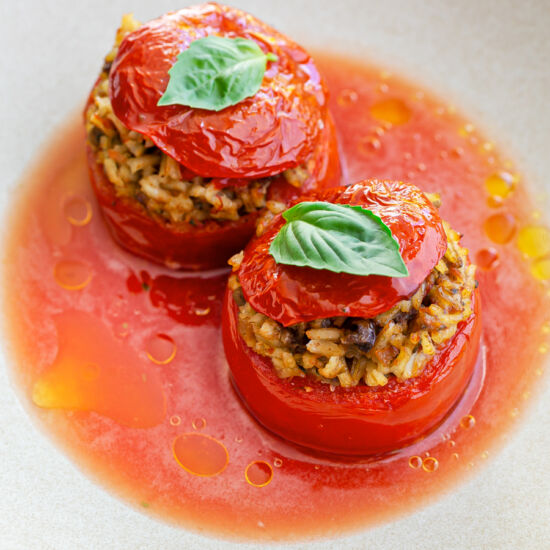 Pork & Porcini Rice Stuffed Tomatoe