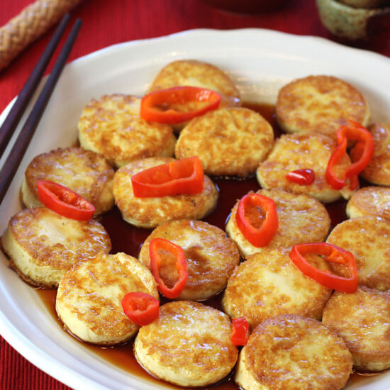 Seared Egg Tofu with Honey and Soy